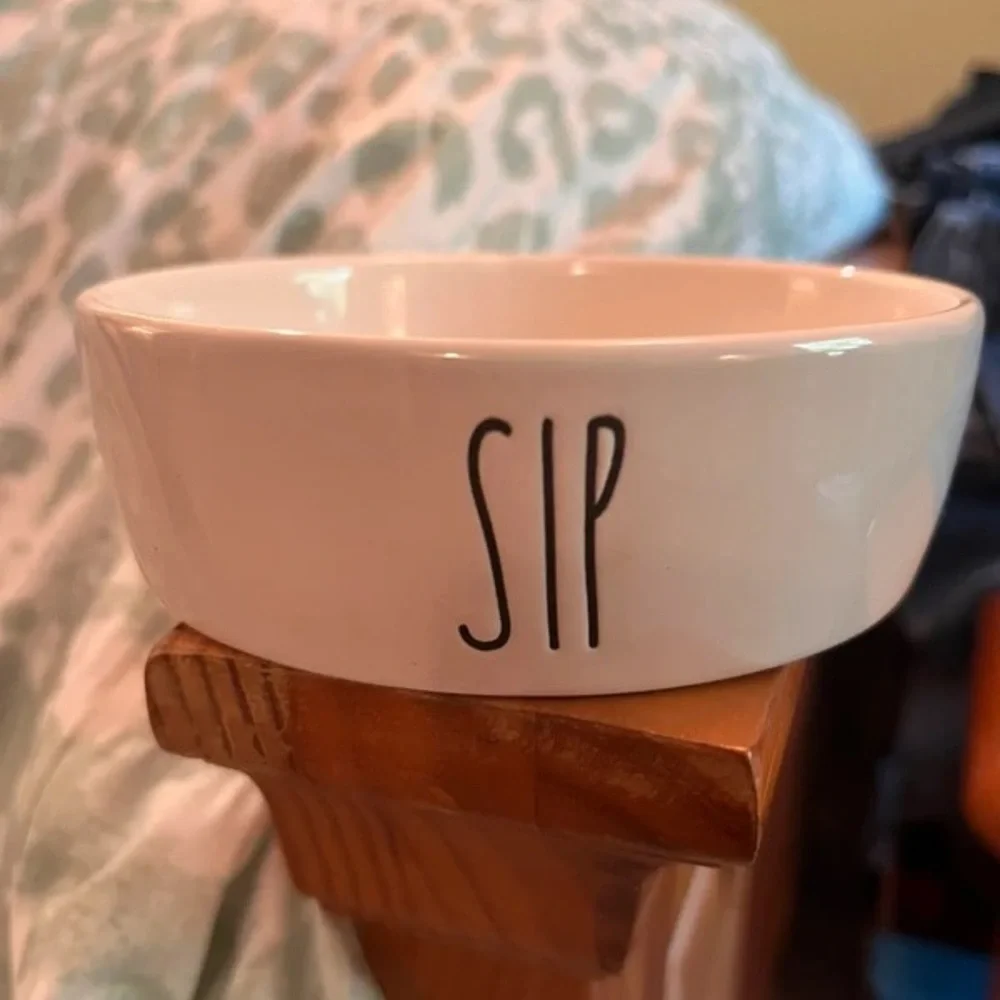 Rae Dunn White Pet Bowl with SIP Text